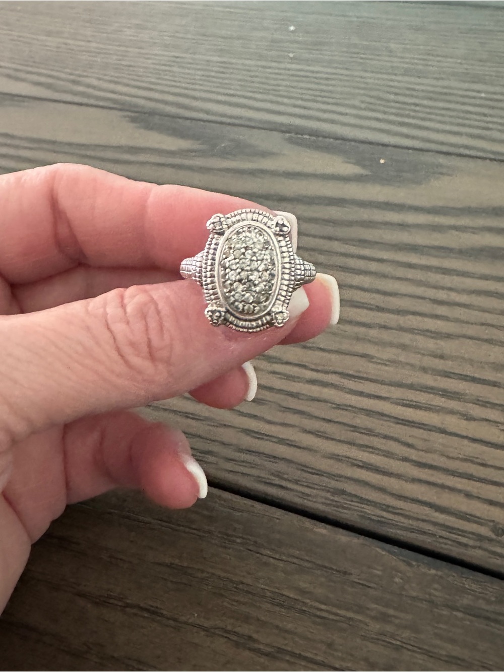 Judith Ripka Silver Pavé Oval Cluster Ring - Picture 4 of 6